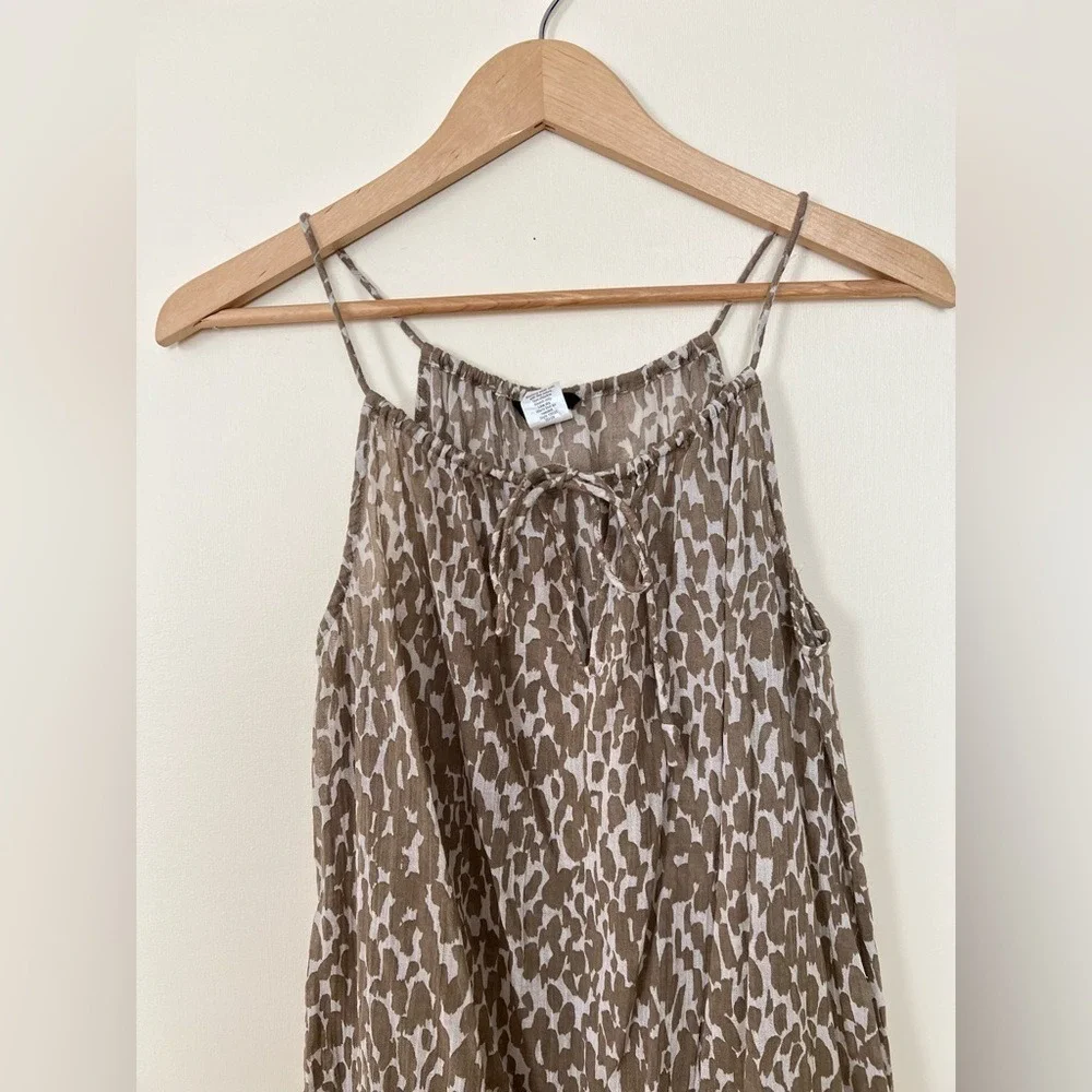 J.Crew Women Top Small Brown Leopard Print Drawstring Halter‎ Gauzy Cinched BOHO